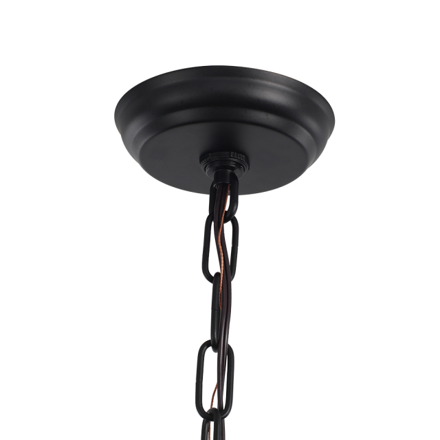 4-Light Modern Black and Wood Farmhouse Drum Pendant Chandelier for Dining Room/Kitchen/Living Room