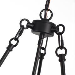 4-Light Modern Black and Wood Farmhouse Drum Pendant Chandelier for Dining Room/Kitchen/Living Room
