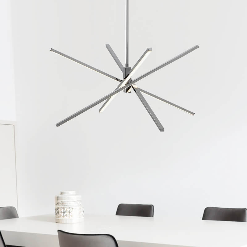 Modern 4-Light LED Cross Arms Sputnik Chandelier in Matt Black/ Aged Brass/ Chrome Finish for Home Office Dining Room Living Room