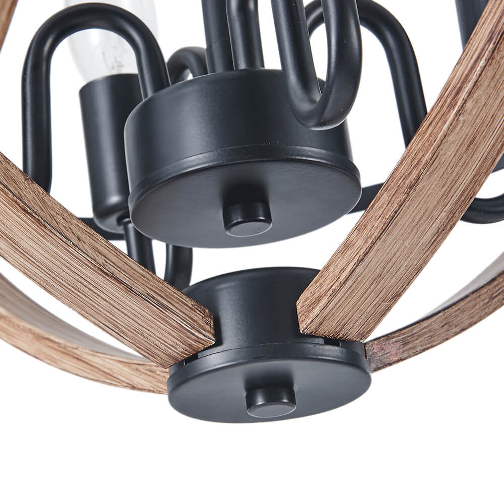 Modern Farmhouse Chandelier in Lantern Wood Finish Hanging Light for Dining Room/ Kitchen/ Living Room
