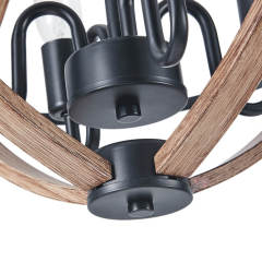 Modern Farmhouse Chandelier in Lantern Wood Finish Hanging Light for Dining Room/ Kitchen/ Living Room