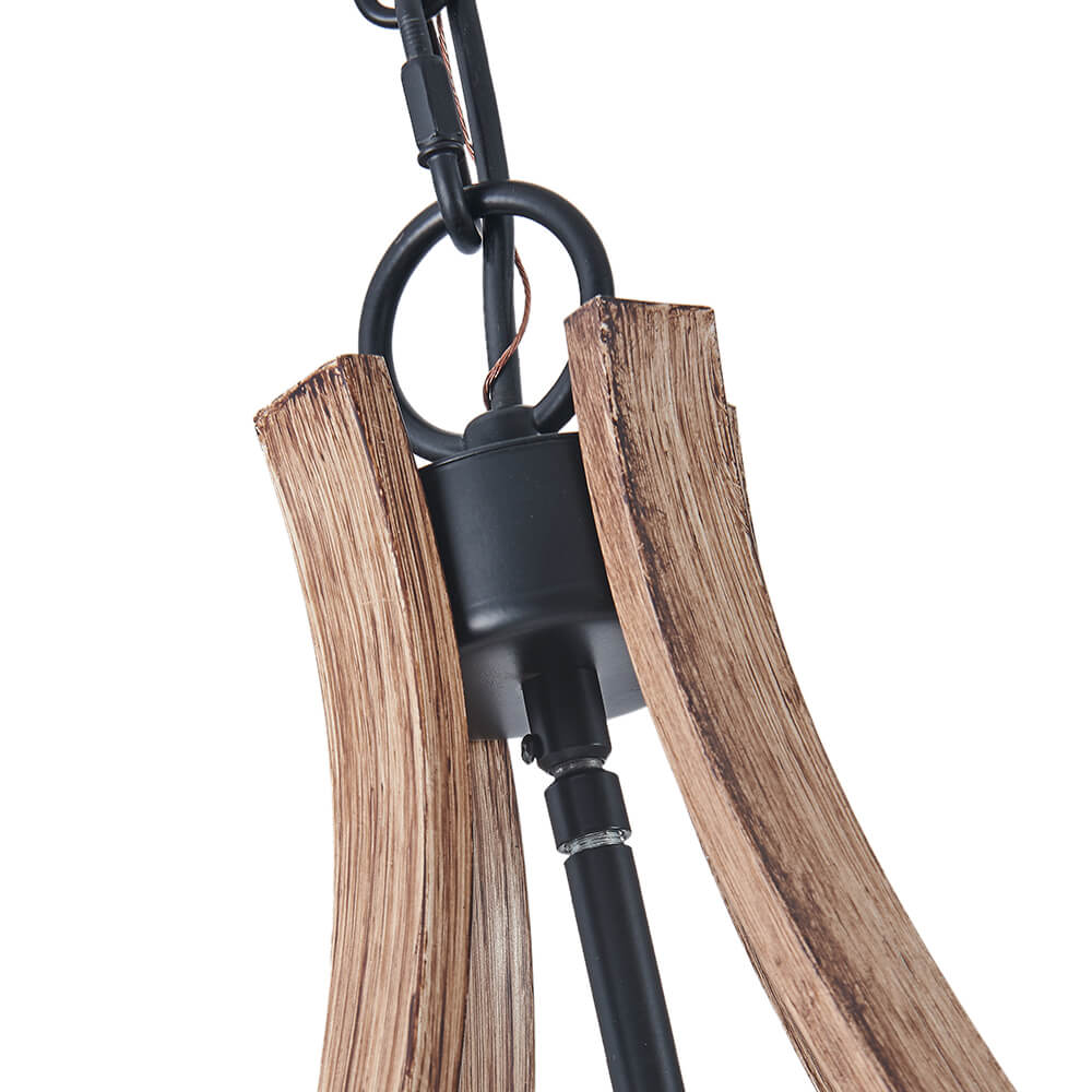 Modern Farmhouse Chandelier in Lantern Wood Finish Hanging Light for Dining Room/ Kitchen/ Living Room