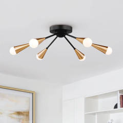 Mid Century Modern Brass Semi Flush Mount Chandelier in Black Finish for Living /Dining Room /Bedroom