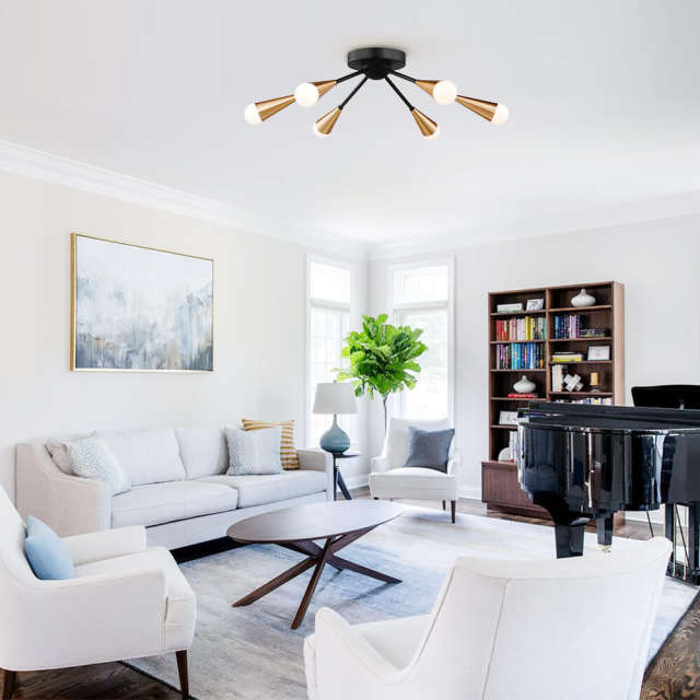 Modern Minimalist Sputnik Semi Flush Mount in Black Finish for Living /Dining Room /Bedroom