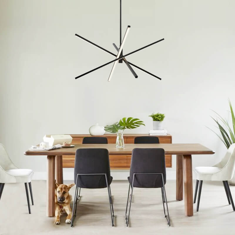 Modern 4-Light LED Cross Arms Sputnik Chandelier in Matt Black/ Aged Brass/ Chrome Finish for Home Office Dining Room Living Room