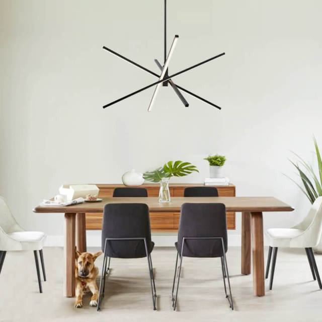 4-Light LED Cross Arms Modern Sputnik Chandelier in Matt Black/ Aged Brass/ Chrome Finish for Dining Room/ Kitchen/ Living Room