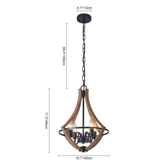 Modern Farmhouse Chandelier in Lantern Wood Finish Hanging Light for Dining Room/ Kitchen/ Living Room