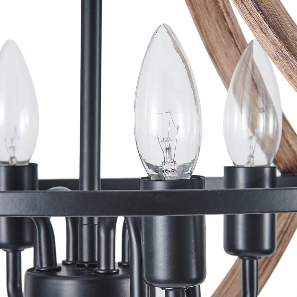 Modern Farmhouse Chandelier in Lantern Wood Finish Hanging Light for Dining Room/ Kitchen/ Living Room