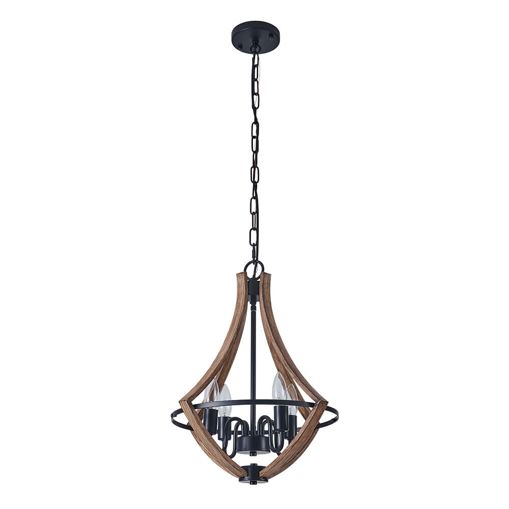 Modern Farmhouse Chandelier in Lantern Wood Finish Hanging Light for Dining Room/ Kitchen/ Living Room