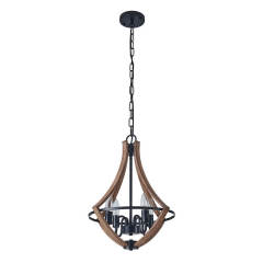 Modern Farmhouse Chandelier in Lantern Wood Finish Hanging Light for Dining Room/ Kitchen/ Living Room