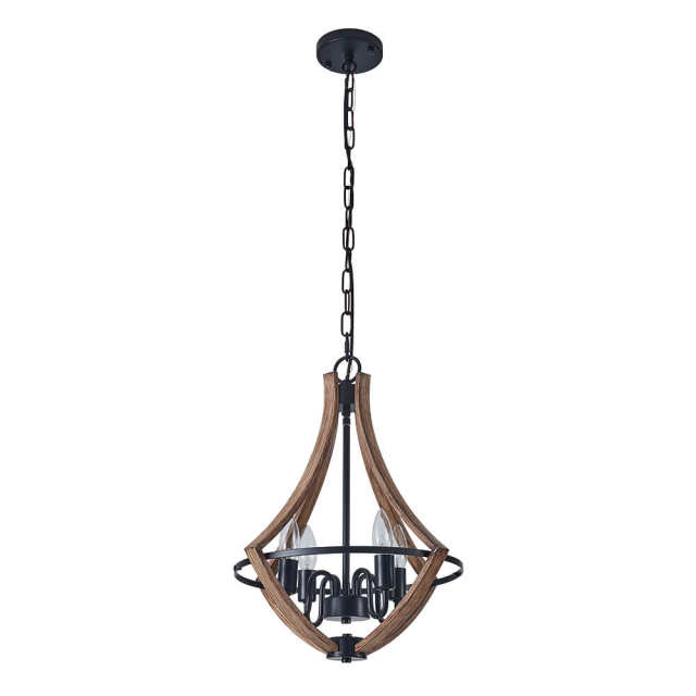Modern Farmhouse Chandelier in Lantern Wood Finish Hanging Light for Dining Room/ Kitchen/ Living Room