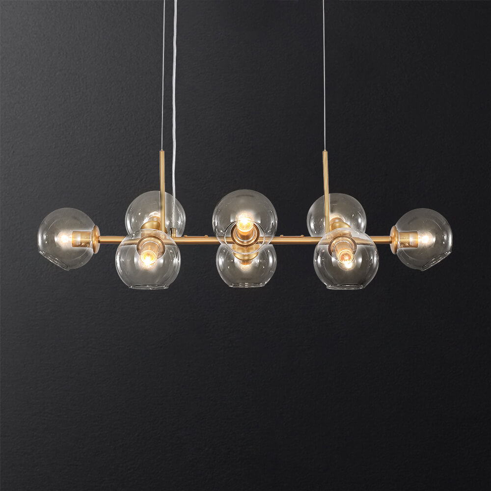 Mid Century Modern 8 Lights Clear/Smokey Glass Bubble Linear Chandelier for Dining Room Living Room