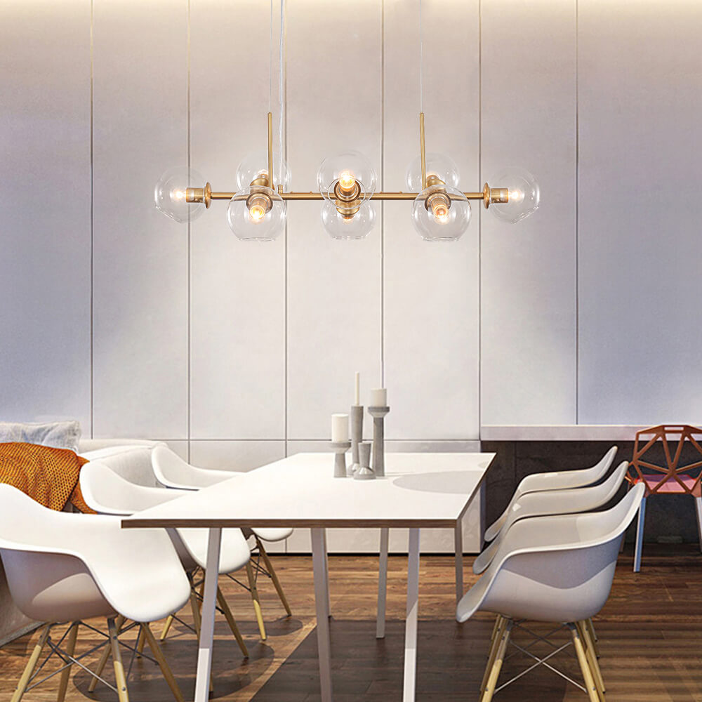 Mid Century Modern 8 Lights Clear/Smokey Glass Bubble Linear Chandelier for Dining Room Living Room