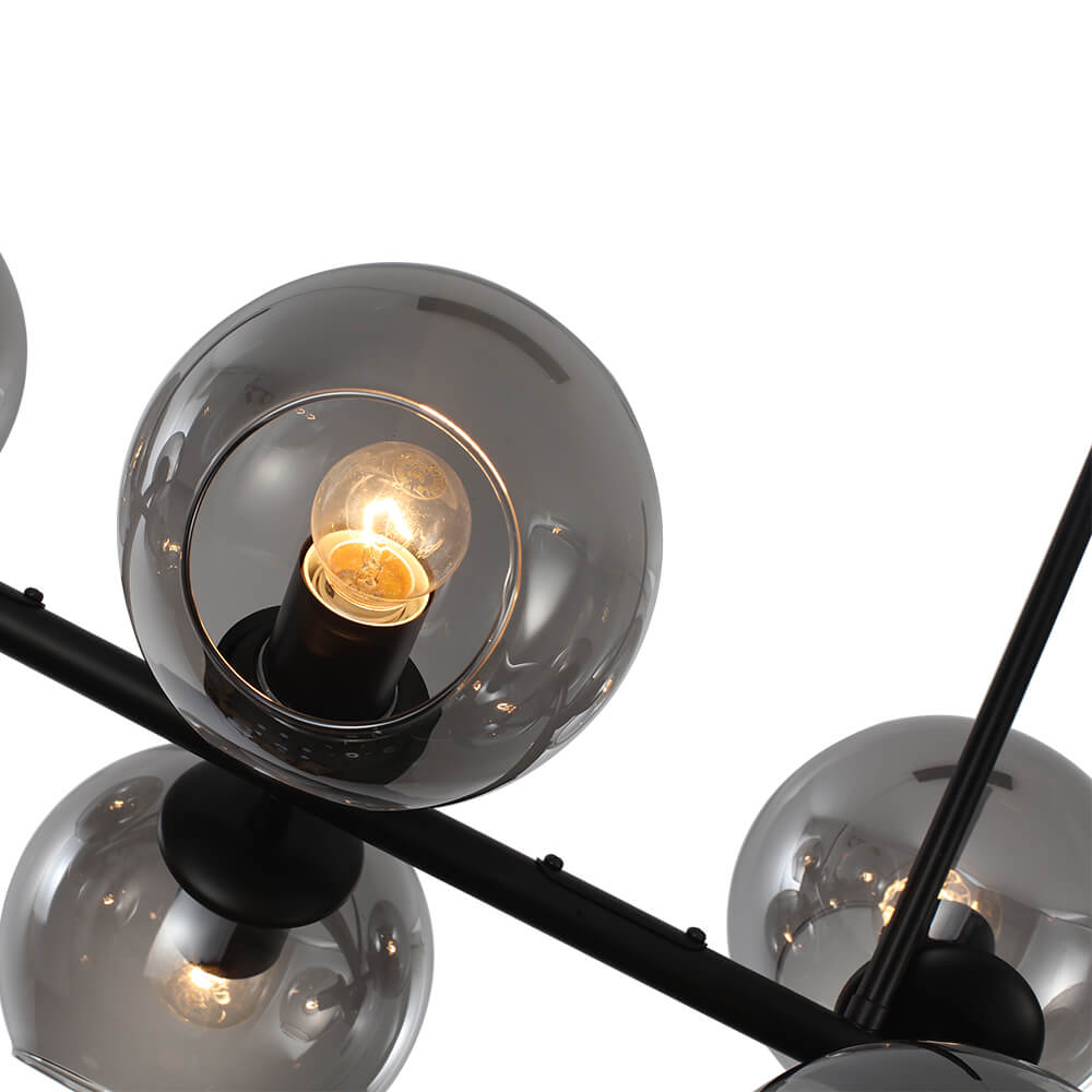 Mid Century Modern 8 Lights Clear/Smokey Glass Bubble Linear Chandelier for Dining Room Living Room