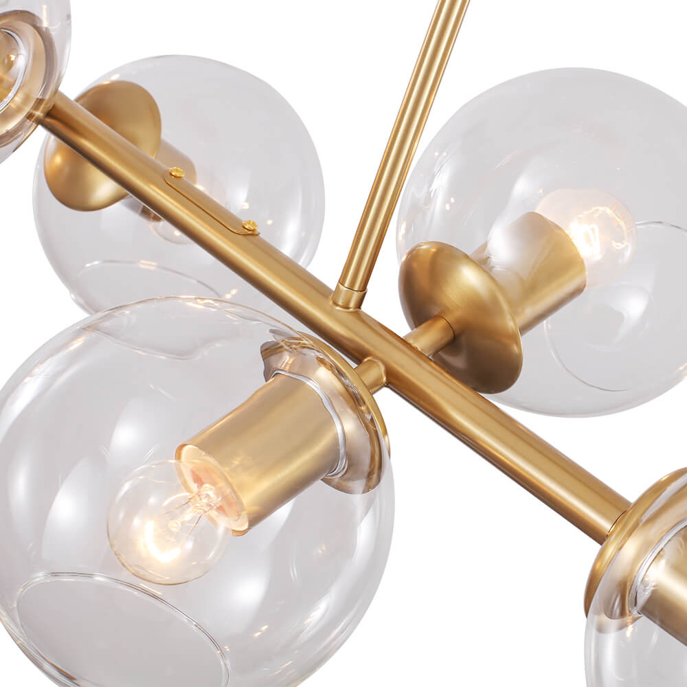 Mid Century Modern 8 Lights Clear/Smokey Glass Bubble Linear Chandelier for Dining Room Living Room