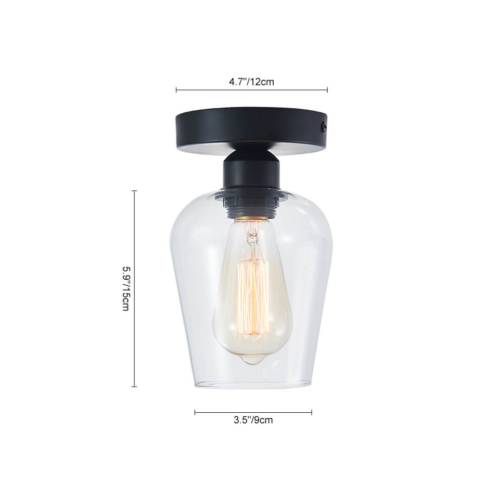 1-Light Minimalist Modern Small Semi Flush Mount Ceiling Light with Clear Wine Glass Shade for Kitchen/ Bedroom/ Hallway