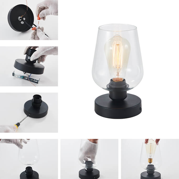 1-Light Minimalist Modern Small Semi Flush Mount Ceiling Light with Clear Wine Glass Shade for Kitchen/ Bedroom/ Hallway