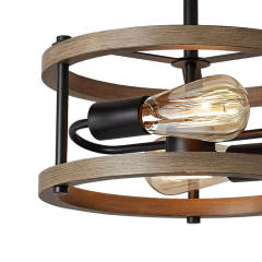 Modern Farmhouse Drum Semi-Flush Mount in Wood Grain Metal Finish for Dining Room/ Living Room/ Hallway