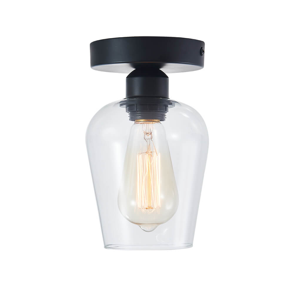 1-Light Minimalist Modern Small Semi Flush Mount Ceiling Light with Clear Wine Glass Shade for Kitchen/ Bedroom/ Hallway