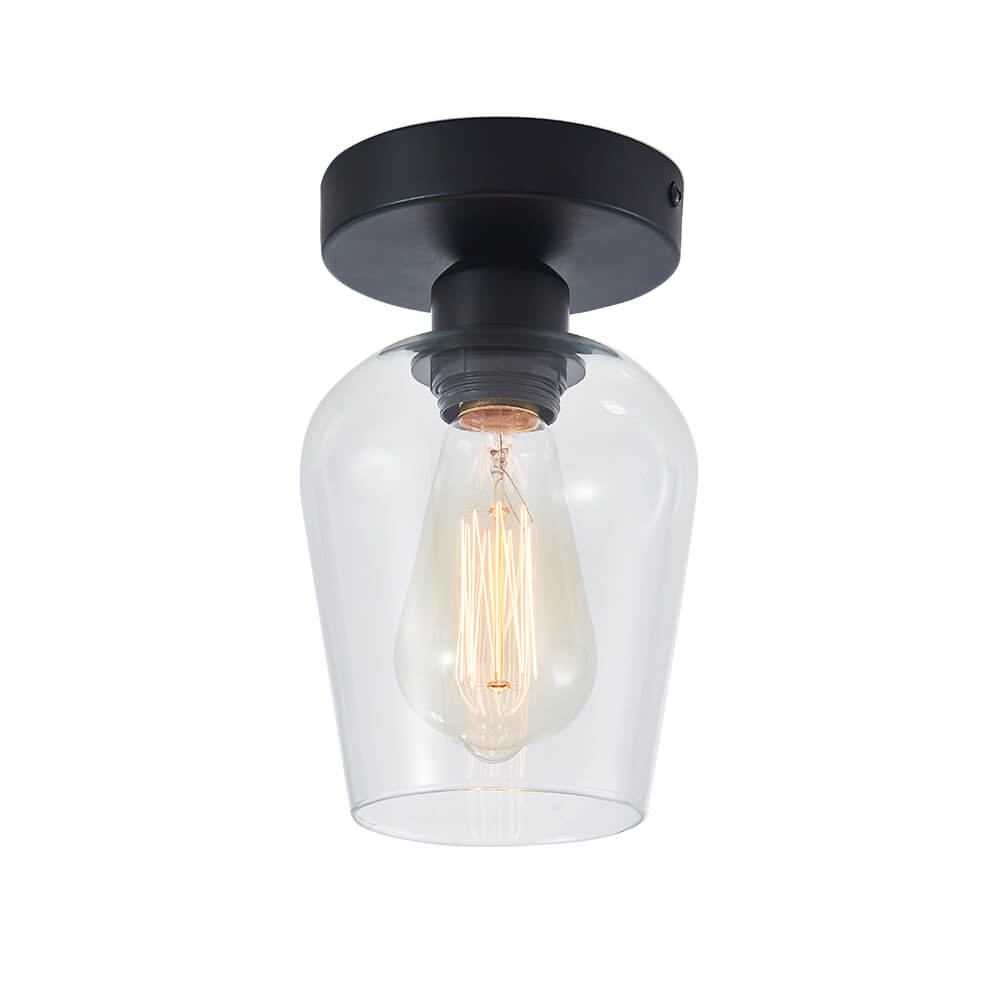 1-Light Minimalist Modern Small Semi Flush Mount Ceiling Light with Clear Wine Glass Shade for Kitchen/ Bedroom/ Hallway