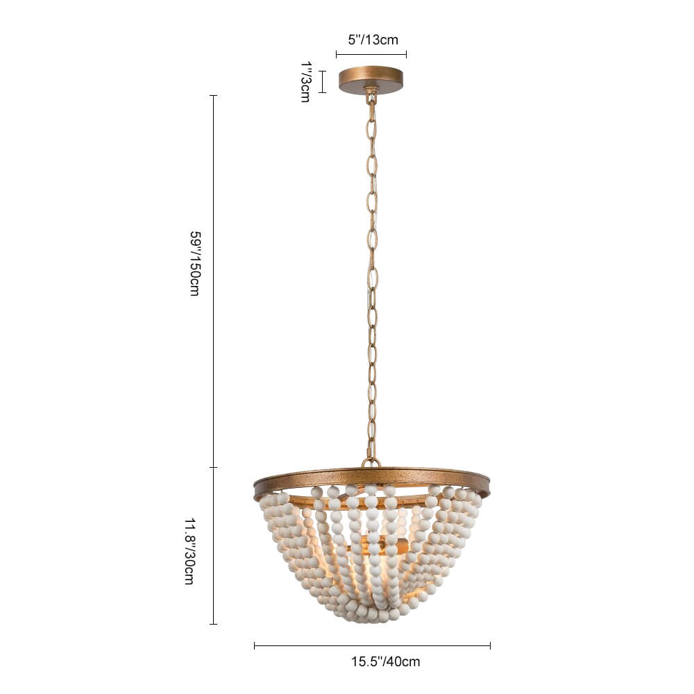 Modern Mid-century Boho Beads Antiqued Brass Chandelier in Bowl Shape for Dining Room/ Living Room/ Bedroom