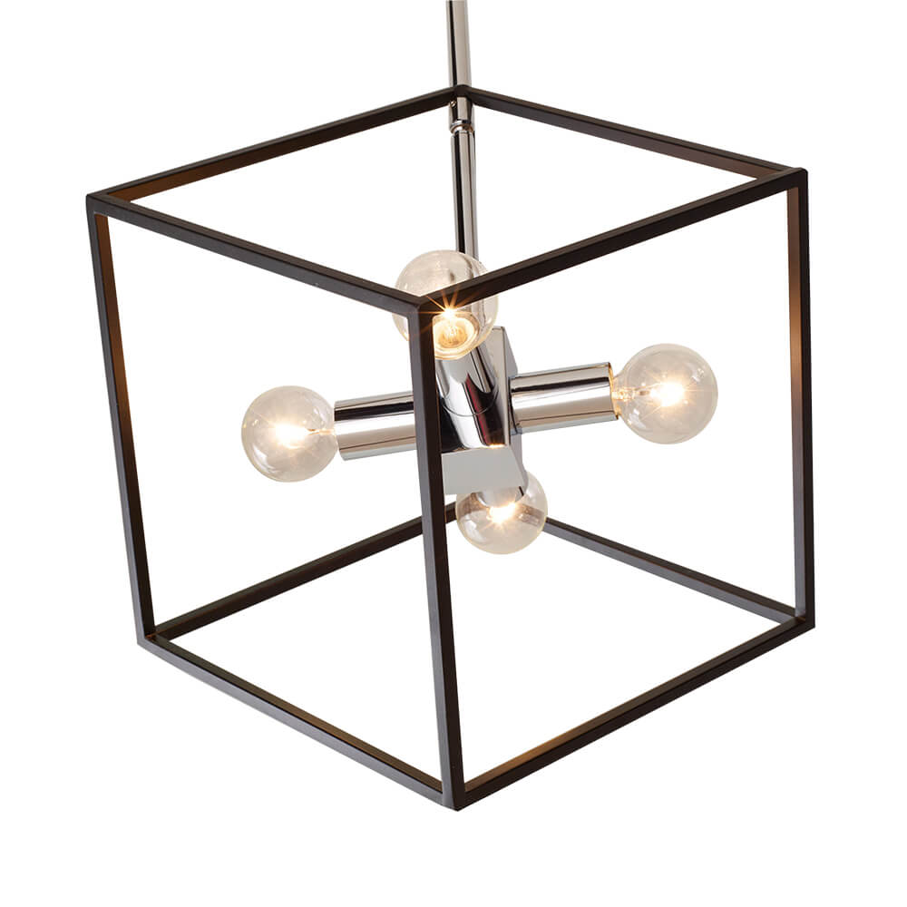 4-Light Modern Minimalist Geometric Pendant Lighting in Black & Chrome Finish for Dining Room/ Living Room/ Gallery