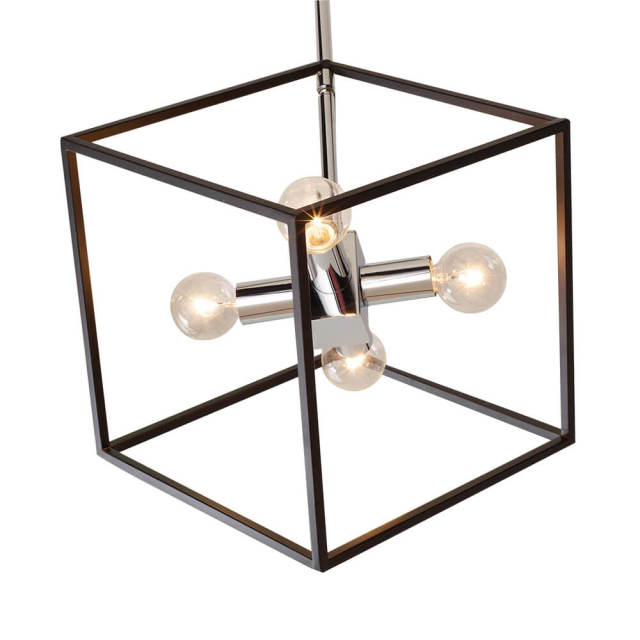 4-Light Modern Minimalist Geometric Pendant Lighting in Black & Chrome Finish for Dining Room/ Living Room/ Gallery