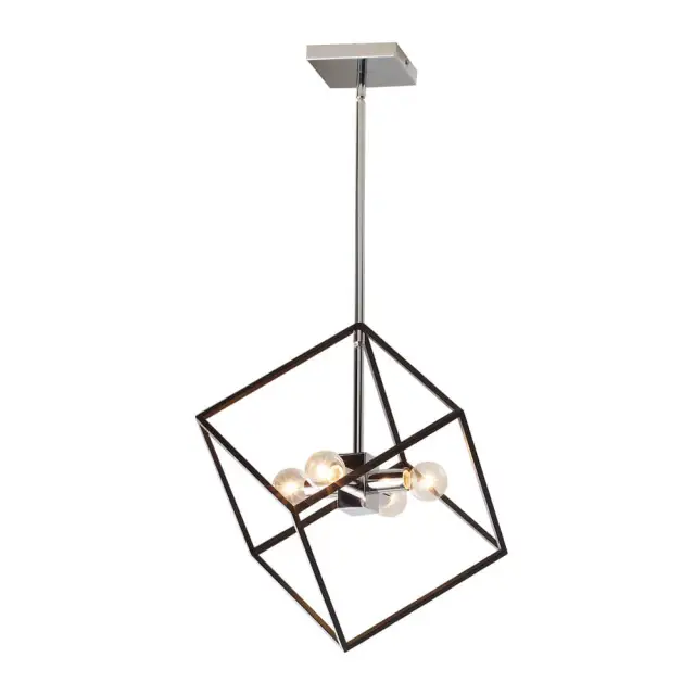 4-Light Modern Minimalist Geometric Pendant Lighting in Black & Chrome Finish for Dining Room/ Living Room/ Gallery