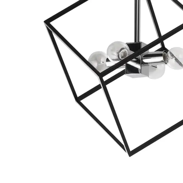 4-Light Modern Minimalist Geometric Pendant Lighting in Black & Chrome Finish for Dining Room/ Living Room/ Gallery