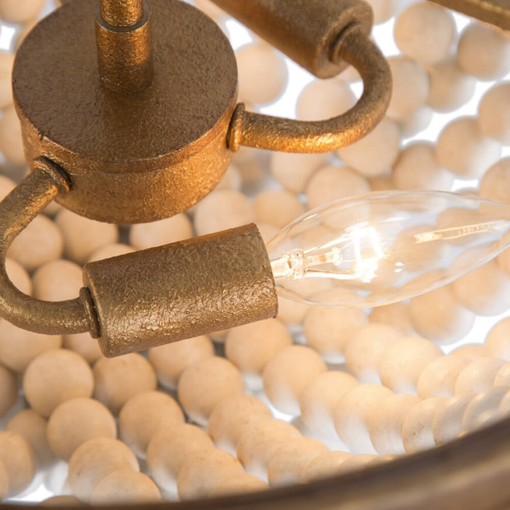 Modern Mid-century Boho Beads Antiqued Brass Chandelier in Bowl Shape for Dining Room/ Living Room/ Bedroom