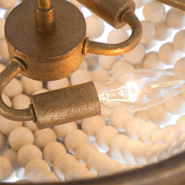 Modern Mid-century Boho Beads Antiqued Brass Chandelier in Bowl Shape for Dining Room/ Living Room/ Bedroom