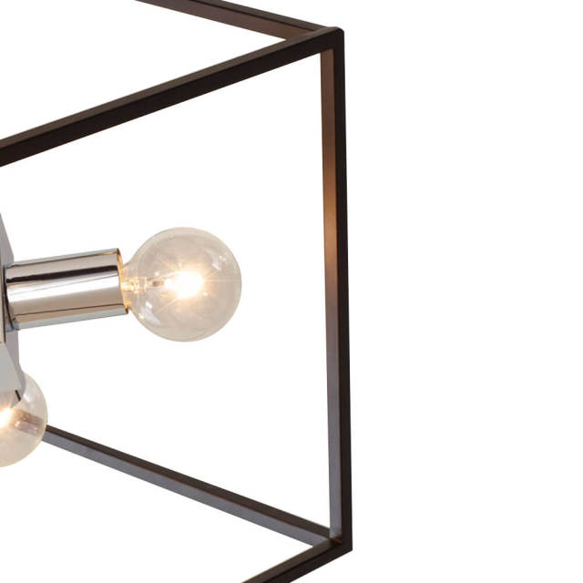 4-Light Modern Minimalist Geometric Pendant Lighting in Black & Chrome Finish for Dining Room/ Living Room/ Gallery