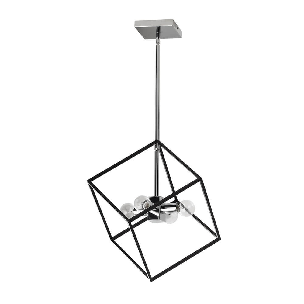 4-Light Modern Minimalist Geometric Pendant Lighting in Black & Chrome Finish for Dining Room/ Living Room/ Gallery