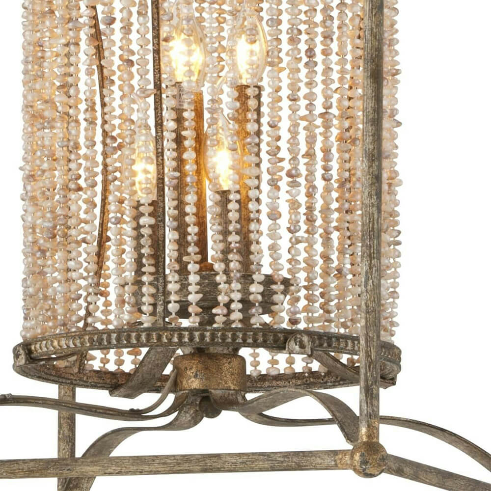 4-Light Modern Farmhouse Industrial Pendant Chandelier with Pearls Design in Antique Bronze finish for Dining Room/ Living Room/ Gallery