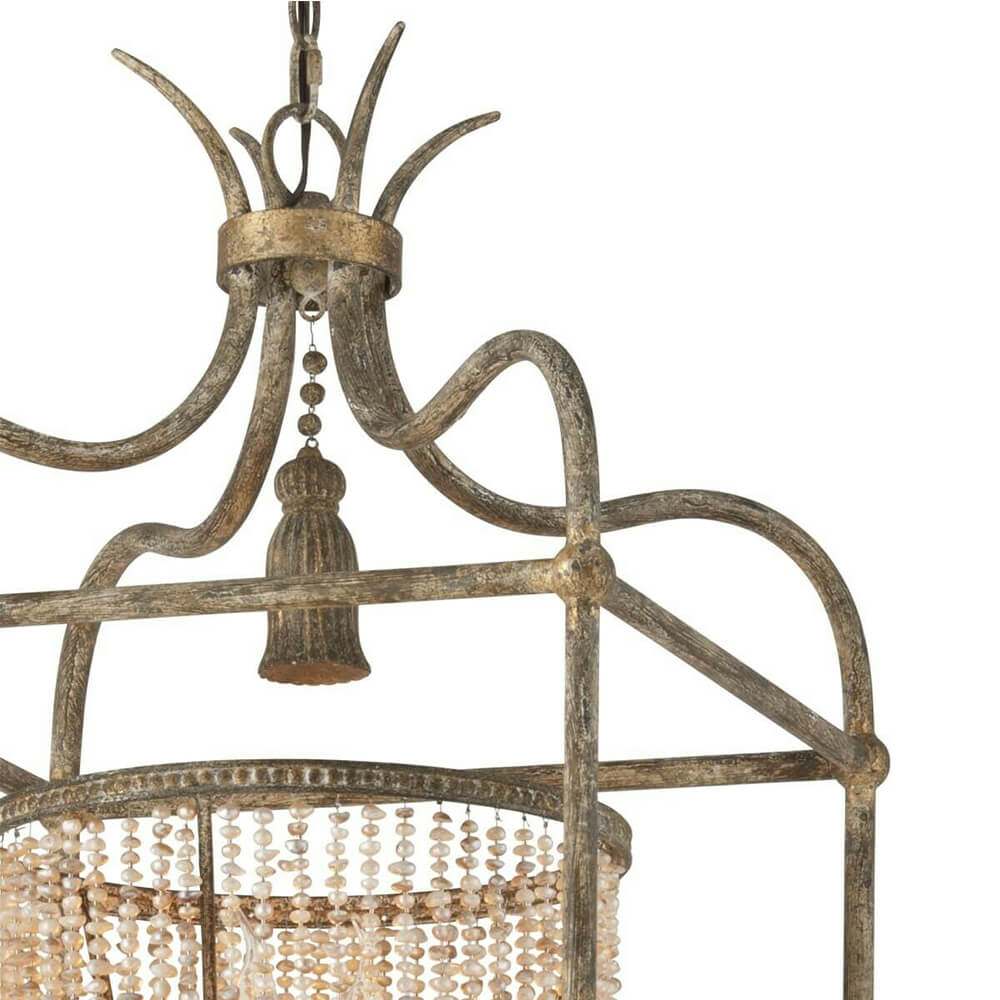 4-Light Modern Farmhouse Industrial Pendant Chandelier with Pearls Design in Antique Bronze finish for Dining Room/ Living Room/ Gallery