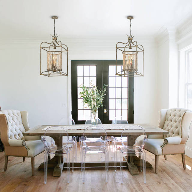 4-Light Modern Farmhouse Industrial Pendant Lighting with Pearls Deign in Antique Bronze finish for Dining Room/ Living Room/ Gallery