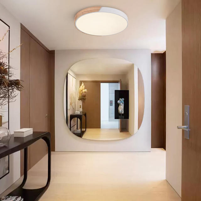 Dimmable Modern Minimalist LED Round Shaped Wood & Metal & Acrylic Flush Mount Ceiling Light