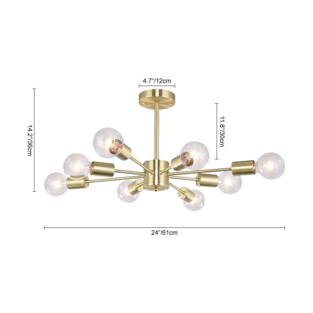 8-Light Modern Linear Semi Flush Mount Sputnik Light for Living Room Bedroom