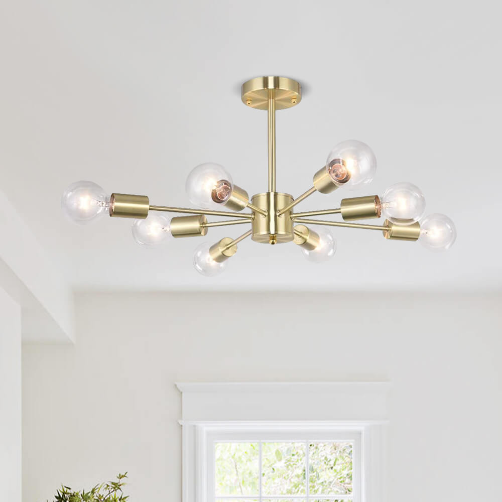 8Light Modern Linear Semi Flush Mount Sputnik Light for Living Room