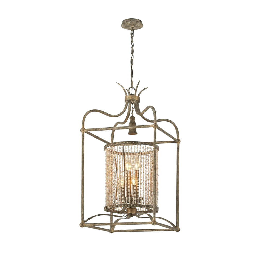 4-Light Modern Farmhouse Industrial Pendant Chandelier with Pearls Design in Antique Bronze finish for Dining Room/ Living Room/ Gallery