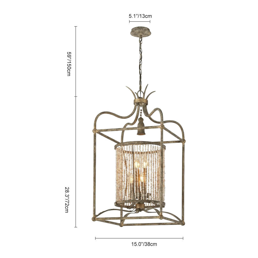 4-Light Modern Farmhouse Industrial Pendant Chandelier with Pearls Design in Antique Bronze finish for Dining Room/ Living Room/ Gallery