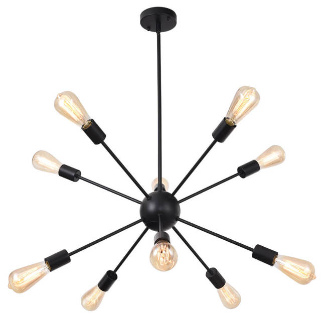 10-Light Mid-Century Modern Sputnik Chandelier in Black/Brass for Living Room/Dining Room/Bedroom