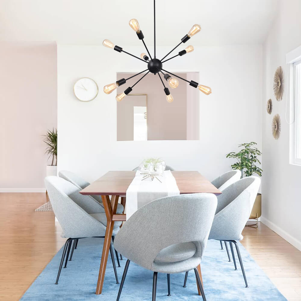 10-Light Mid-Century Modern Sputnik Chandelier in Black/Brass for Living Room/Dining Room/Bedroom