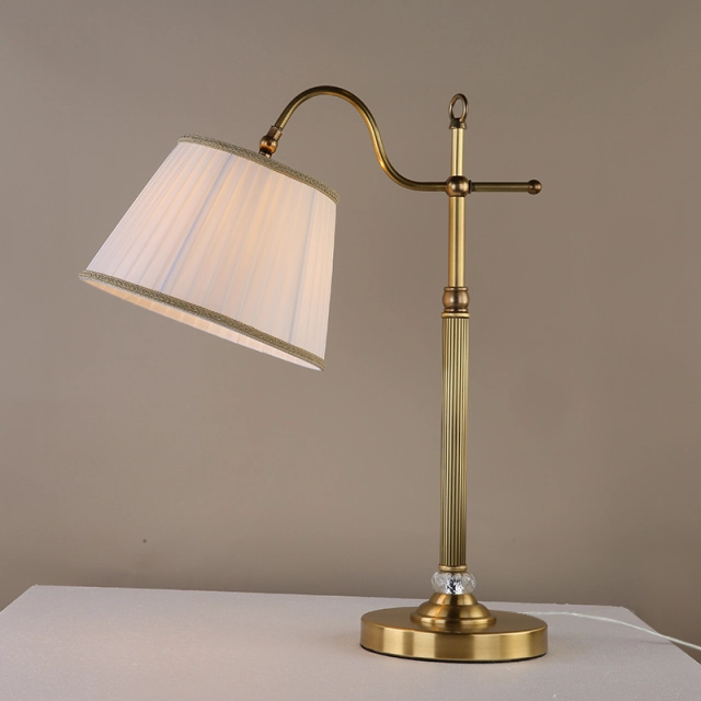 Mid-century Antique Brass Table Lamp Desk Lamp with Fabric Drum Shade for Bedside/ Study Room/ Office