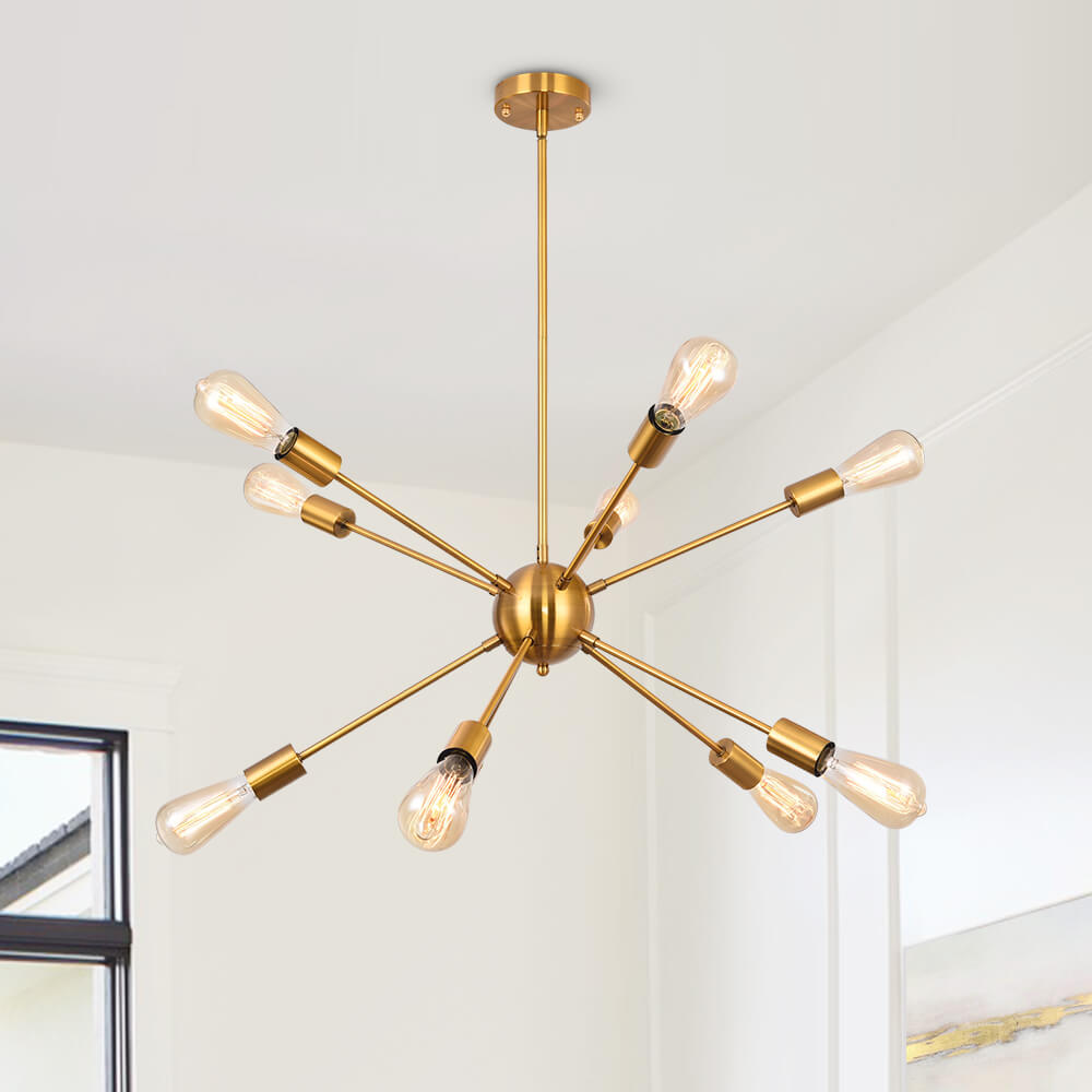 10-Light Mid-Century Modern Sputnik Chandelier in Black/Brass for Living Room/Dining Room/Bedroom