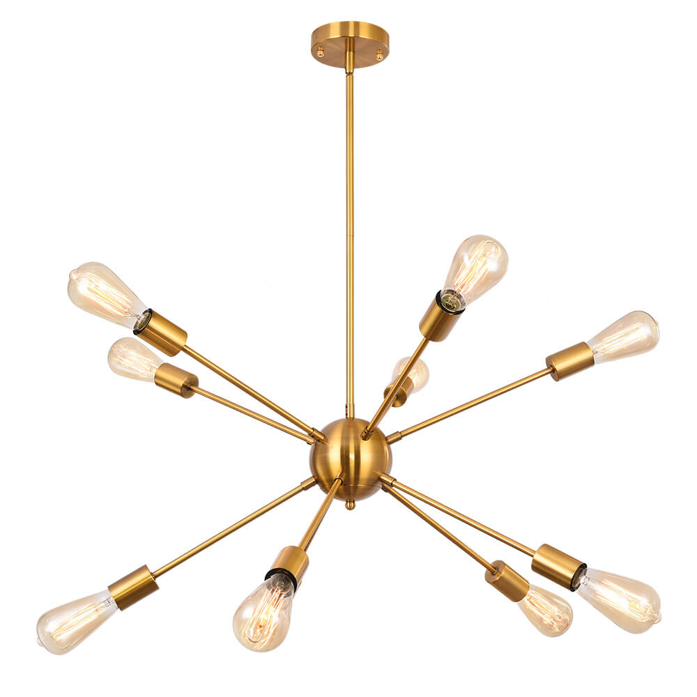 10-Light Mid-Century Modern Sputnik Chandelier in Black/Brass for Living Room/Dining Room/Bedroom