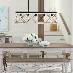 Modern Farmhouse 5-lights Long Rectangular Chandelier for Kitchen Dining Room