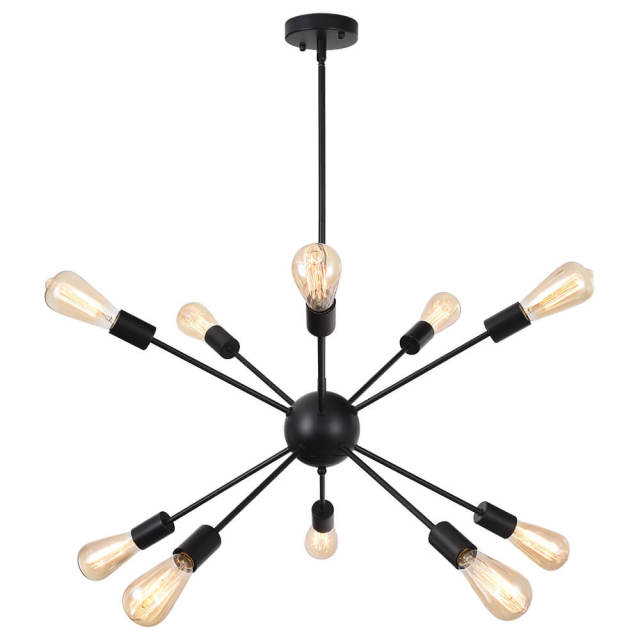 10-Light Mid-Century Modern Sputnik Chandelier in Black/Brass for Living Room/Dining Room/Bedroom