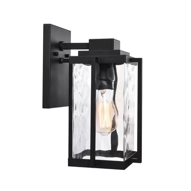 Minimalist Modern Outdoor Indoor Rectangle Lantern Wall Sconce in Black Porch Light Fixture