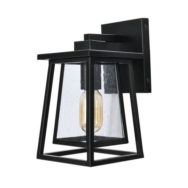 Modern Minimalist Tapering Lantern Outdoor Indoor Wall Sconce in Black Porch Light Fixture